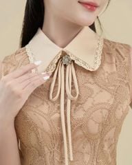 VGU0404-Đầm ren ngắn phối cổ Nâu