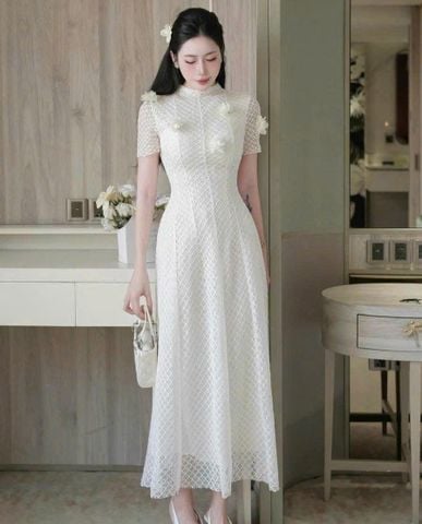 VRA0638-Đầm ren body đính hoa CC
