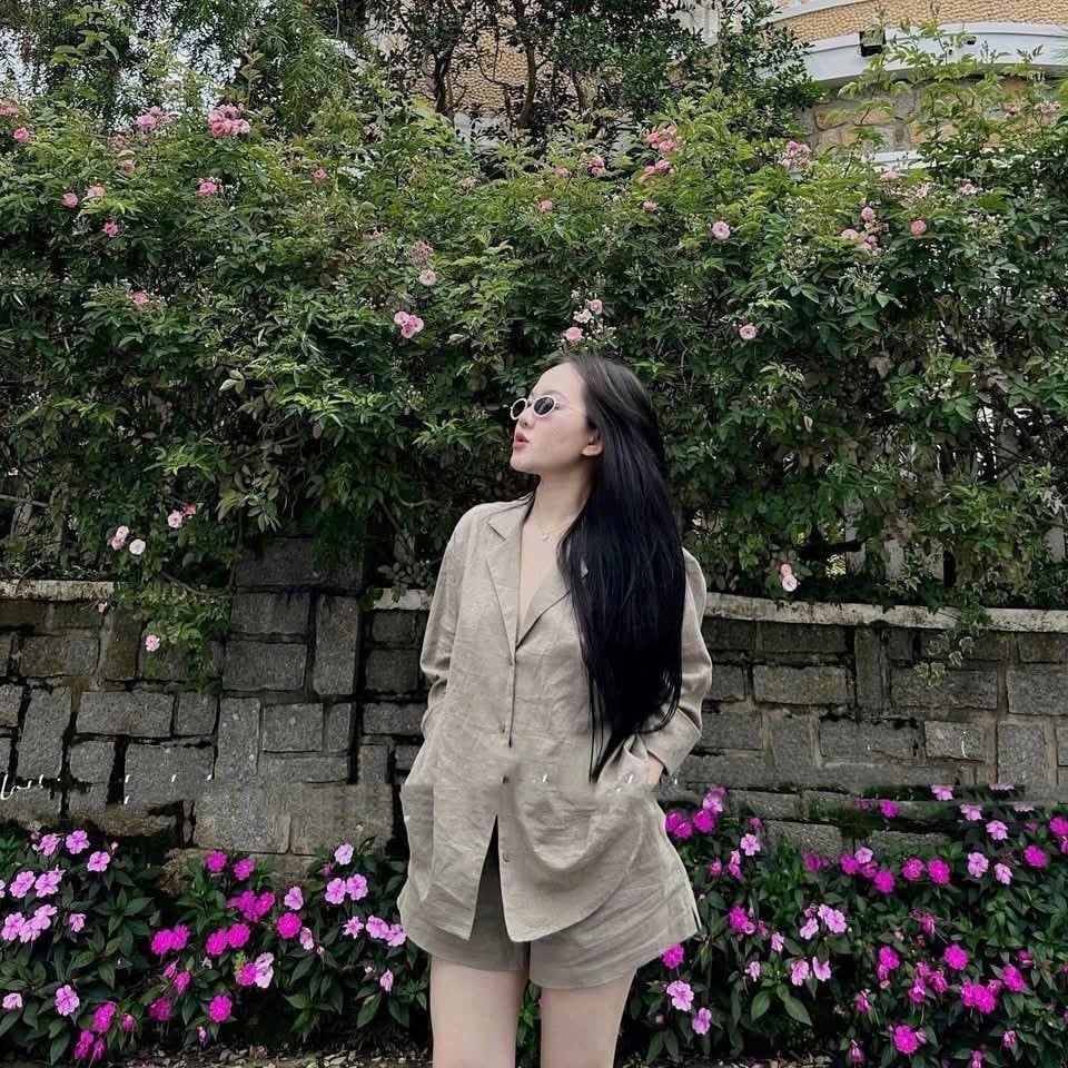 VRA0637-Set áo tay dài cổ vest, quần short