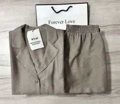 VRA0637-Set áo tay dài cổ vest, quần short