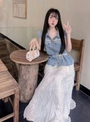 VGU0410-Set áo jean đính charm, CV dài CC Kem + bell
