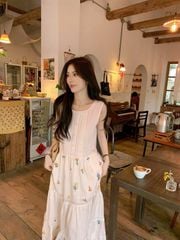 VRA0634-Đầm suông phối ren CC Kem
