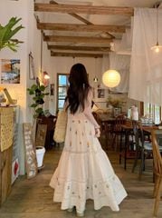VRA0634-Đầm suông phối ren CC Kem