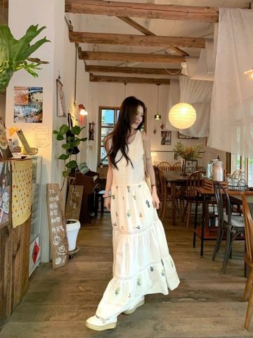 VRA0634-Đầm suông phối ren CC Kem