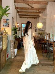 VRA0634-Đầm suông phối ren CC Kem