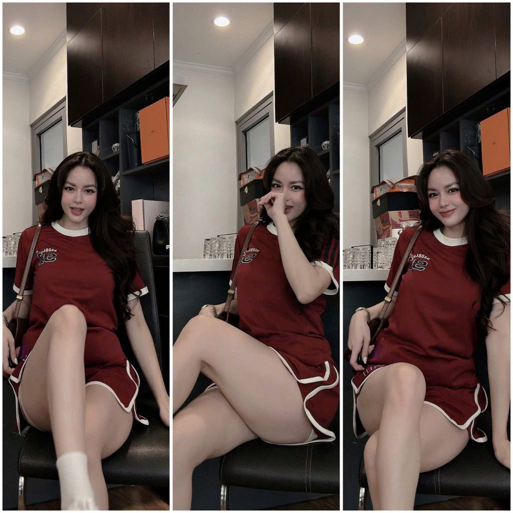 VGU0409-Set thể thao, áo phối sọc+quần short in số 91  Đỏ