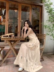 VRA0634-Đầm suông phối ren CC Kem