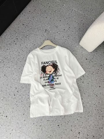 TB8461-Áo thun trắng in hình bé gái tóc xù Fancitul