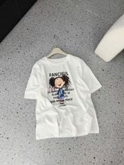 TB8461-Áo thun trắng in hình bé gái tóc xù Fancitul