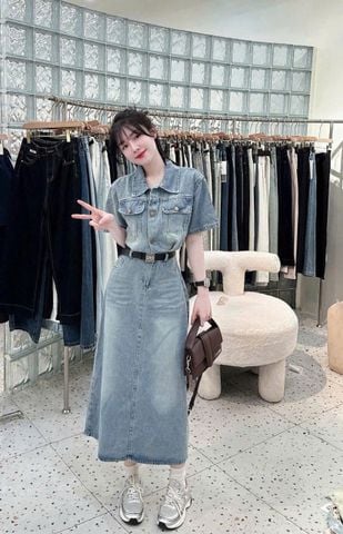 TB8214-Đầm jean CC + nịt