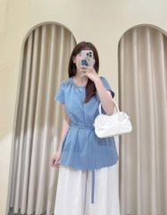 TQ4319-Set basic, áo xanh+quần suông Trắng+bell