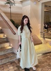TQ1805-Set áo cổ sen+CV dài thêu nơ CC Xanh