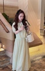 TQ1805-Set áo cổ sen+CV dài thêu nơ CC Xanh