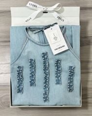 VGU0467-Đầm Jean suông cổ yếm ngực bèo X.Nhạt
