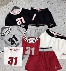 VGU0477-Set áo phối viền số 31, quần short thêu chữ Xám