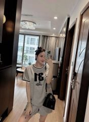 VGU0477-Set áo phối viền số 31, quần short thêu chữ Xám