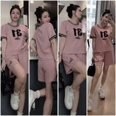 VGU0478-Set áo phối viền số 31, quần short thêu chữ Hồng