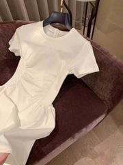 TQ4342-Đầm ngắn nhúng eo Kem