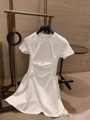 TQ4342-Đầm ngắn nhúng eo Kem