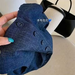 KS0875-Set jean, áo sát nách nút bọc +quần short X.Đen