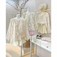 KS0887-Set áo hoa thêu, quần short Hồng