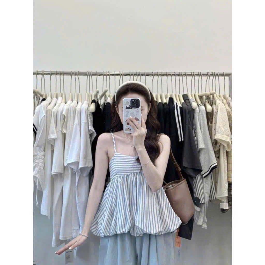 TQ4351-Set áo bí 2 dây kẻ sọc, quần dài Xanh