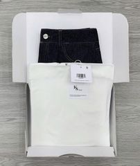 KS0899-Set áo bệt vai, quần short Jean (áo trắng)