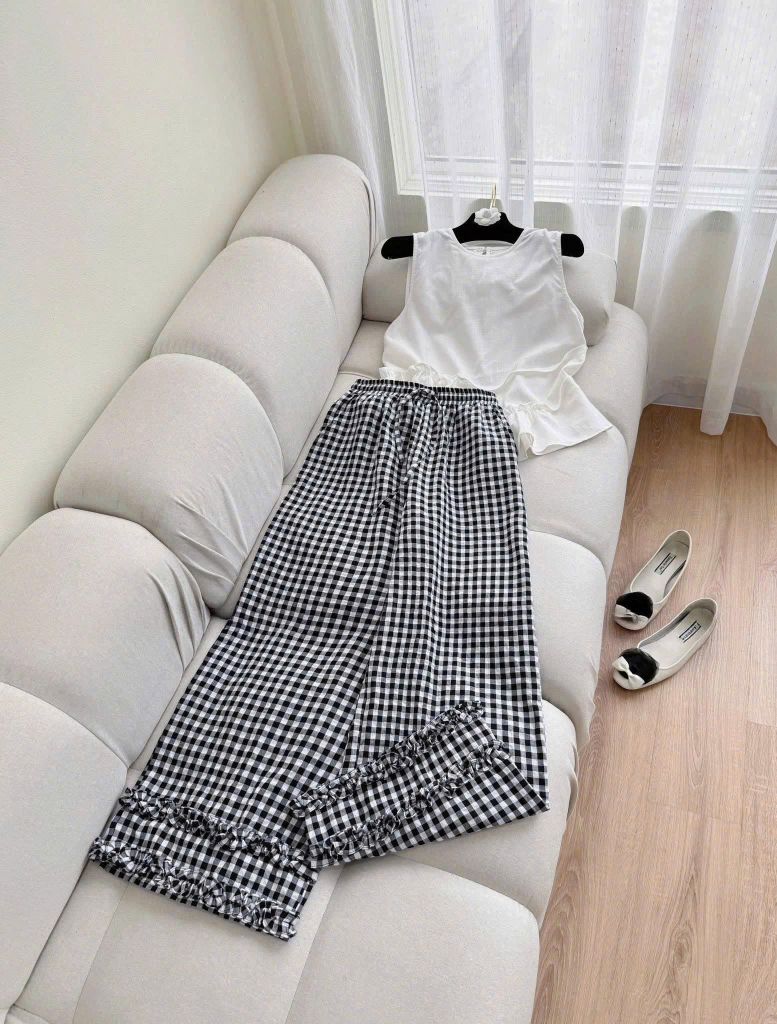TQ4354 - SET ÁO KIỂU + QUẦN SỌC CARO