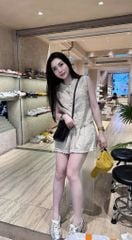 VGU0402-Set áo sát nách + quần short phối viền ren Kem