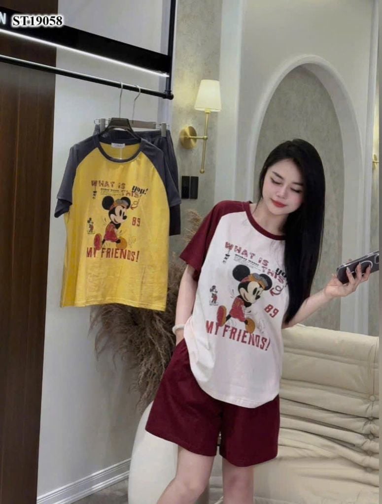 VRA0649 - SET BỘ MICKEY TRẮNG PHỐI ĐỎ (áo trắng)