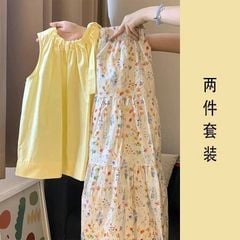 VRA0651 Set áo sát nách, CV hoa tầng (Vàng)