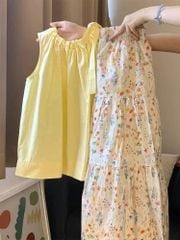 VRA0651 Set áo sát nách, CV hoa tầng (Vàng)