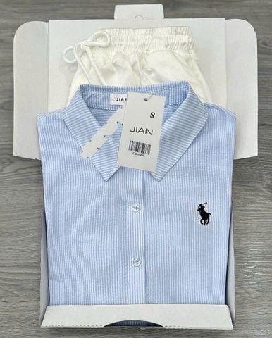 TB8540 SET ÁO SƠ MI TAY DÀI THÊU NGỰA + QUẦN SHORT
