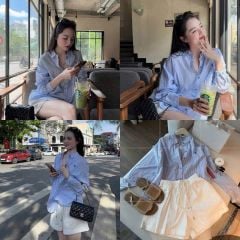 TB8540 SET ÁO SƠ MI TAY DÀI THÊU NGỰA + QUẦN SHORT