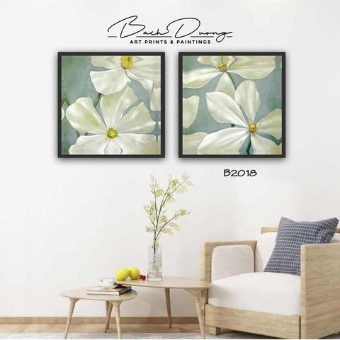  Bộ 2 tranh hoa trắng B2018 