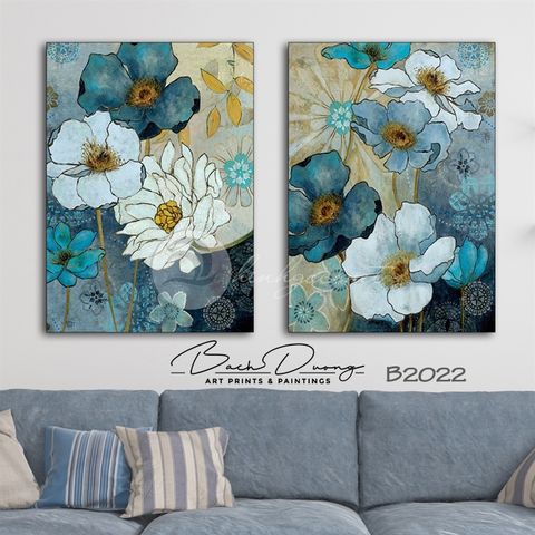  Bộ 2 tranh hoa xanh B2022 