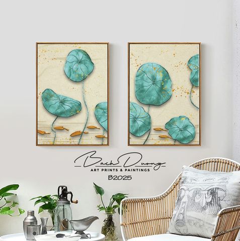  Bộ 2 tranh hoa xanh B2025 