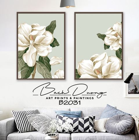  Bộ 2 tranh bông hoa trắng B2031 