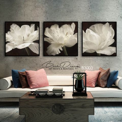  Bộ 3 tranh bông hoa trắng B3003 