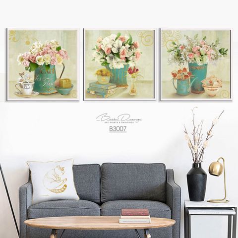  Bộ 3 tranh bình hoa xanh B3007 