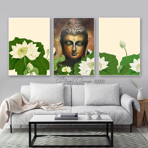  Bộ 3 tranh Phật và Sen đẹp B3009 