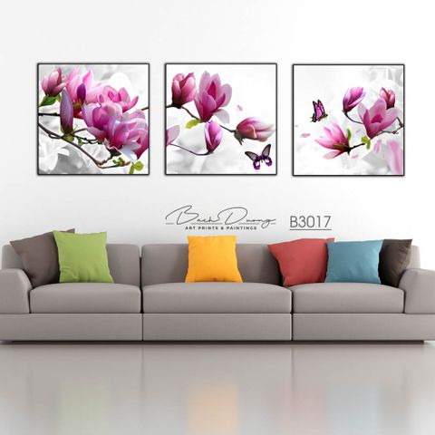  Bộ 3 tranh hoa đẹp B3017 