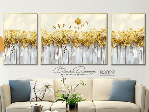  Bộ 3 tranh rừng cây vàng nghệ thuật B3029 