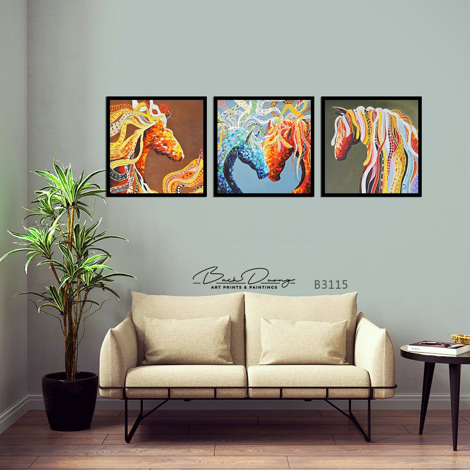  Bộ 3 tranh ngựa sắc màu đẹp B3115 