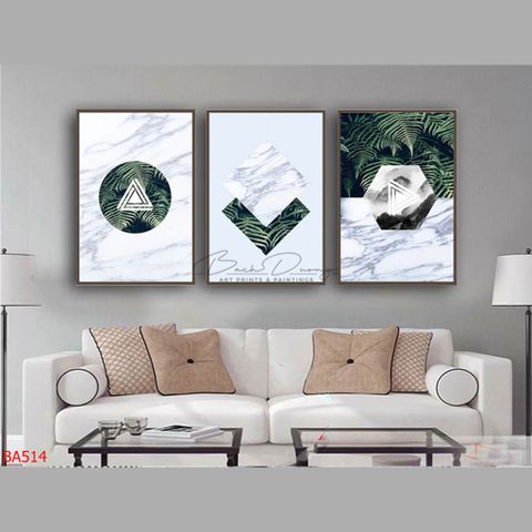  Bộ 3 Tranh trừu trượng hình khối và là cây BA514 