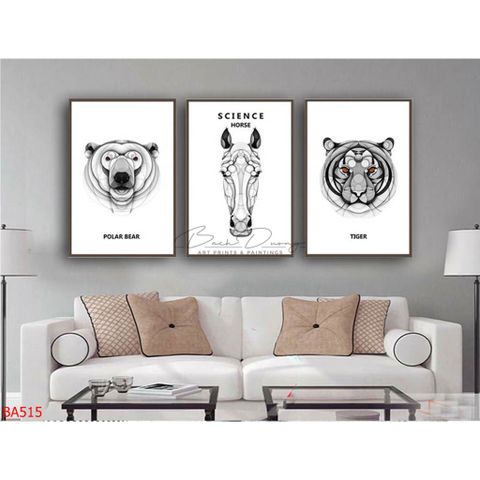  Bộ 3 Tranh gấu, ngựa, hổ BA515 