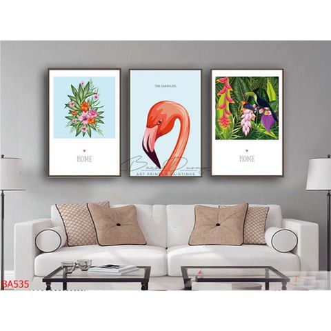  Bộ 3 bức tranh Hoa và Chim BA535 
