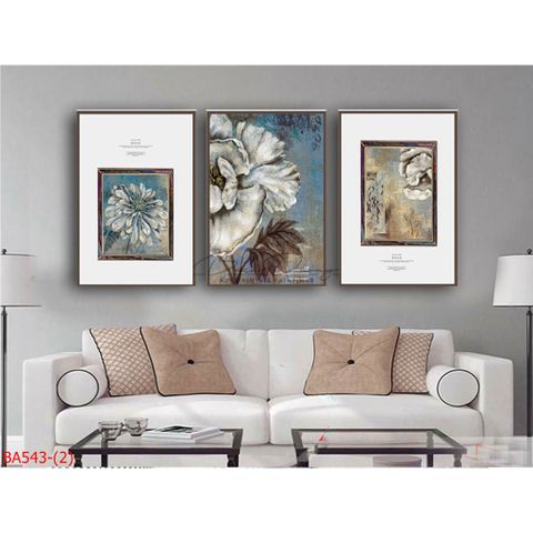  Bộ 3 bức tranh Hoa Mẫu đơn trắng BA543-(2) 