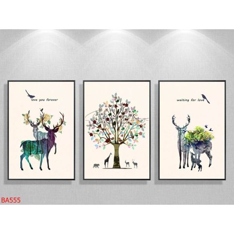  Bộ 3 bức tranh Hươu và rừng cây nghệ thuật BA555 