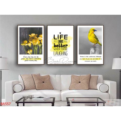 Bộ 3 bức tranh Hoa và Chim vàng BA557 